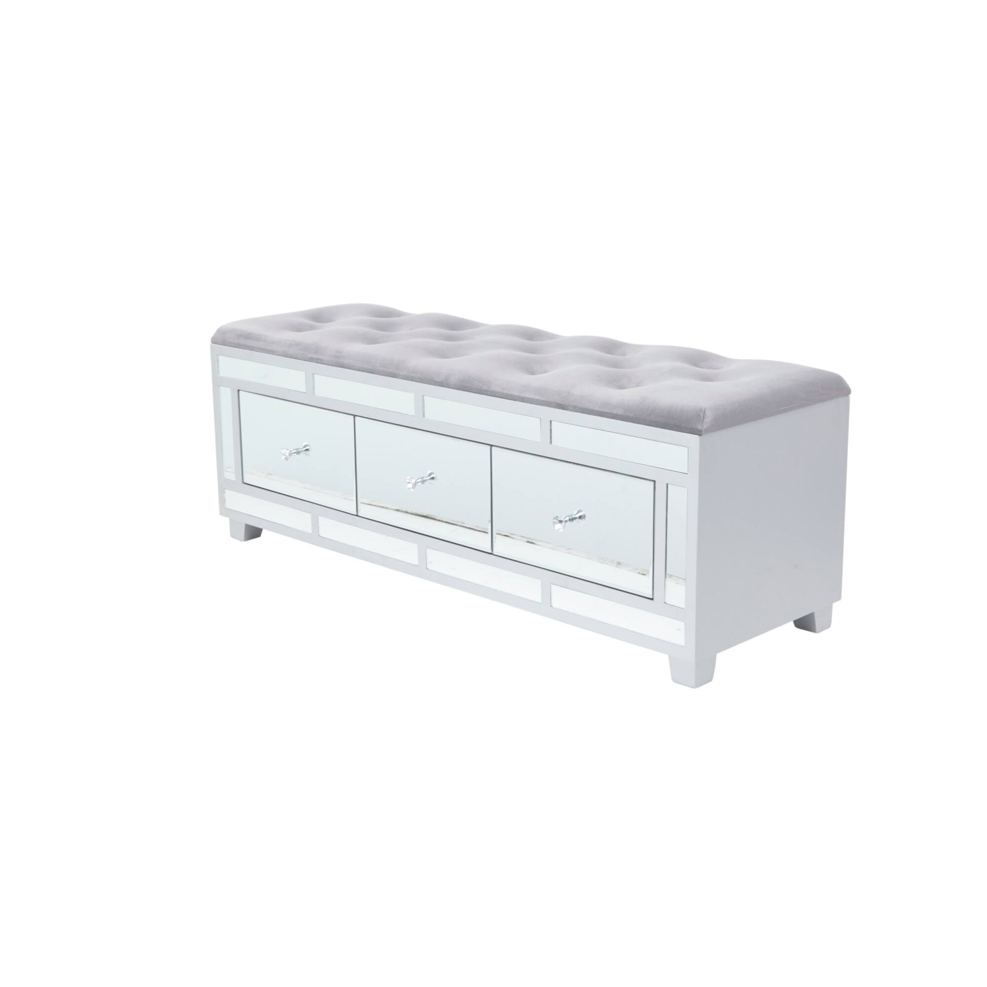 Grey Wood Glam Bench, 47" x 16" x 18"